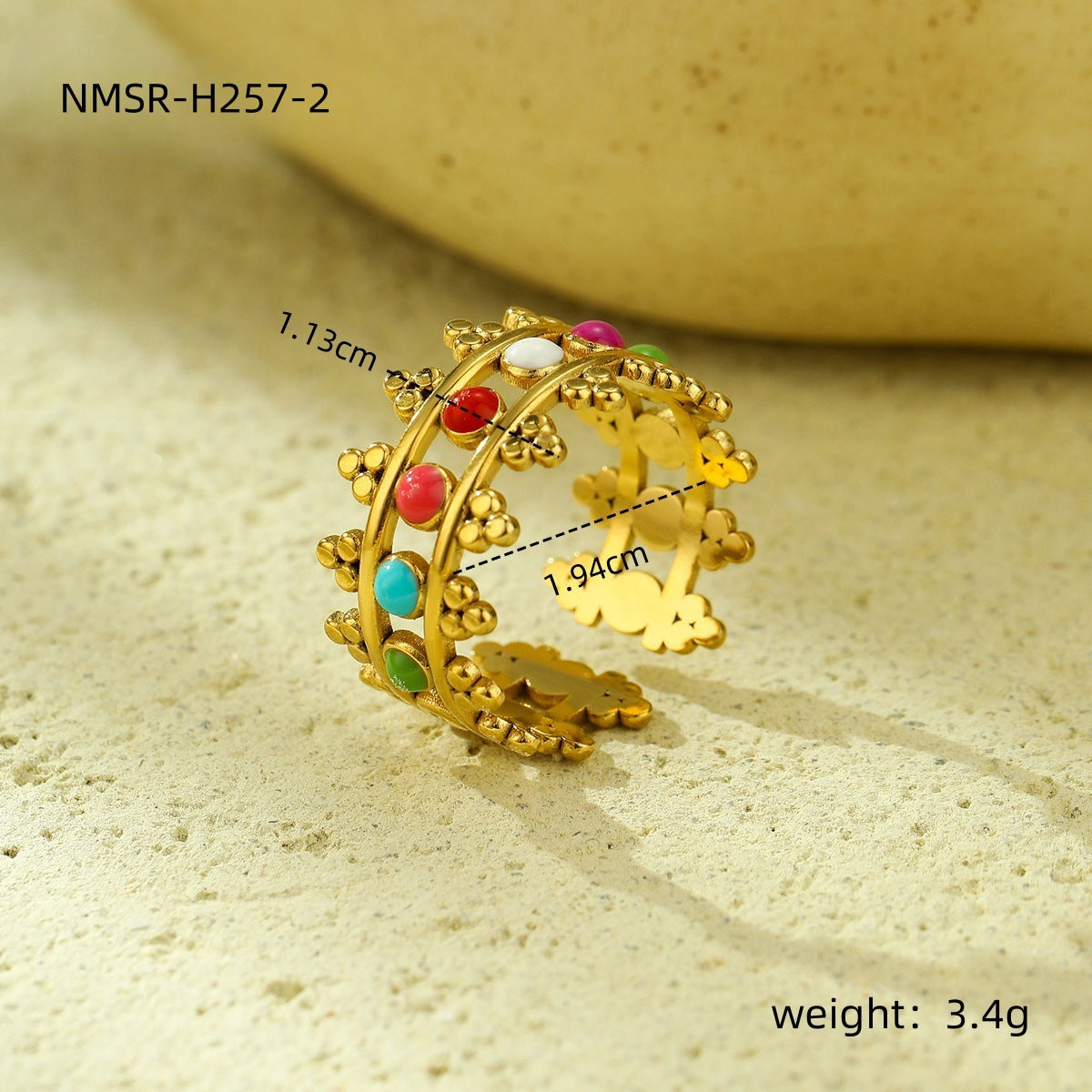 Anillo minimalista de acero inoxidable geométrico con baño de oro de 18K para mujer, acento de esmalte de color