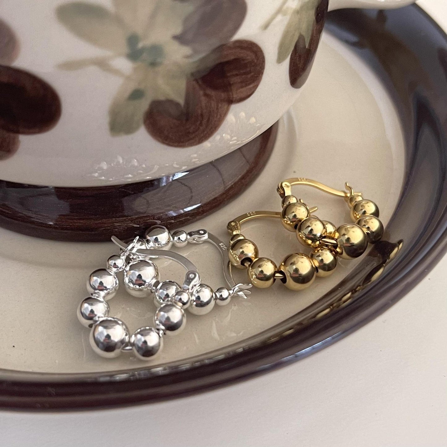 Pendientes de perlas de oro chapado en plata de ley 925 con forma geométrica redonda y de lágrima, dulce