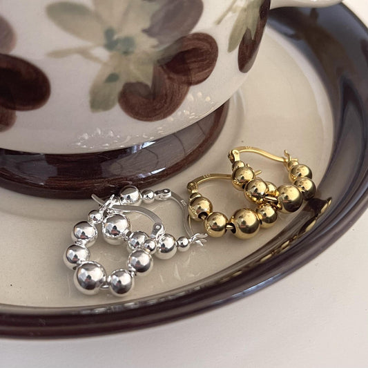 Orecchini in Argento Sterling 925 con Perle a Goccia e Forma Geometrica Rotonda, Placcati Oro