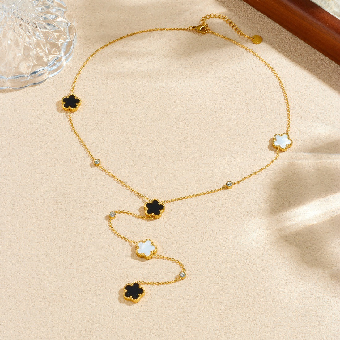 Minimalist Gold Plated Stainless Steel Floral Pendant Y-Shape Tassel Necklace for Women