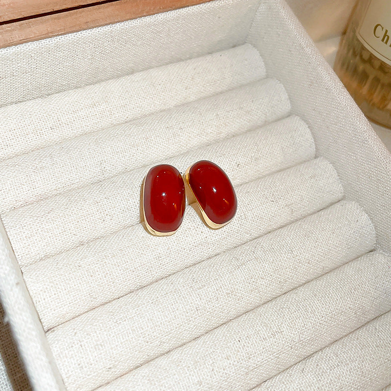 Elegant Geometric Dangle Stud Earrings for Women with Red Tassels, Alloy Base and Gold Plated Finish