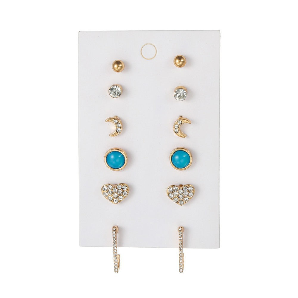 Vintage Geometric Butterfly Round Rhinestone and Pearl Plated Alloy Earring Set