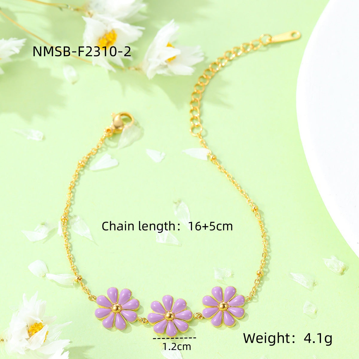 Sweet Minimalist 18K Gold Plated Titanium Steel Daisy Pearl Enamel Bracelet for Women