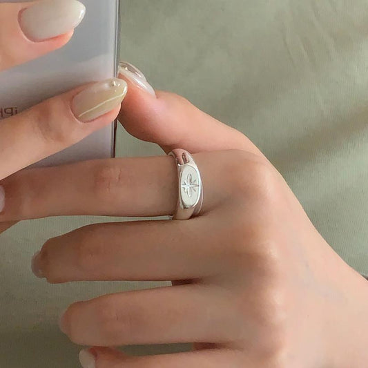 Minimalist Star-shaped 925 Sterling Silver Open Ring with Bowknot Detail for Women
