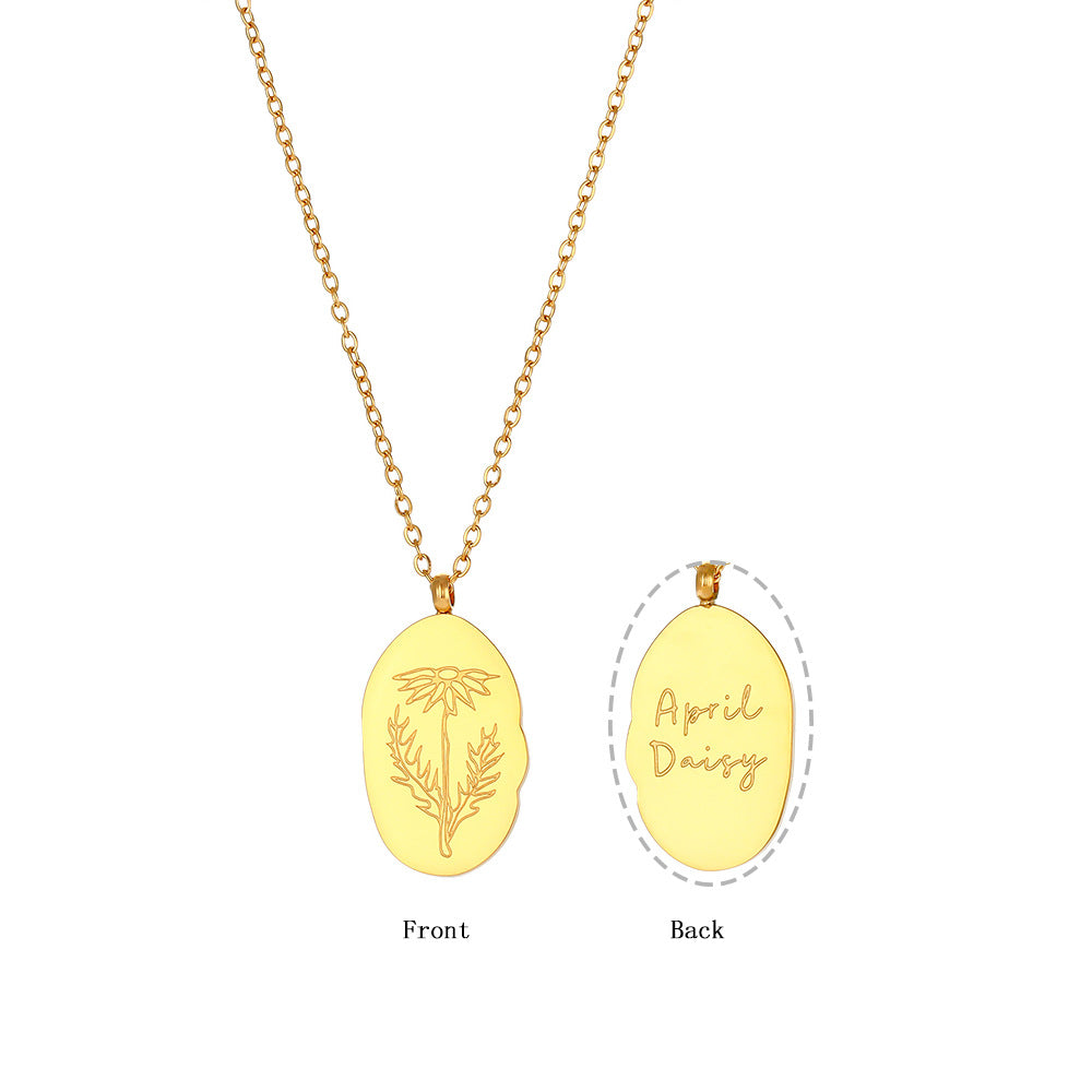 Abstract Irregular Oval Floral Pendant Necklace for Women in Stainless Steel with Electroplated Finish