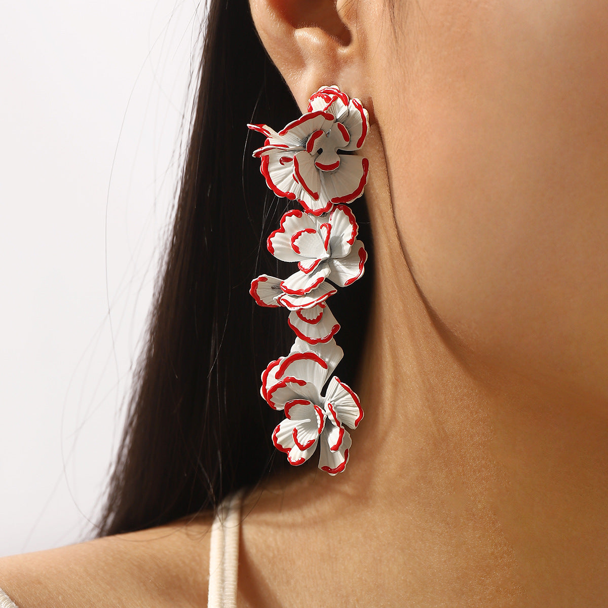 Sweet Bohemian Floral Alloy Earrings for Women with Painted Flower Pendant and Stainless Steel Posts