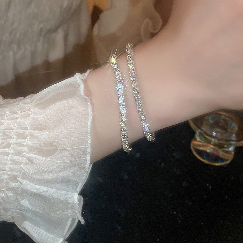 Minimalist Elegant Geometric Rhinestone Inlaid Brass Bracelet for Women