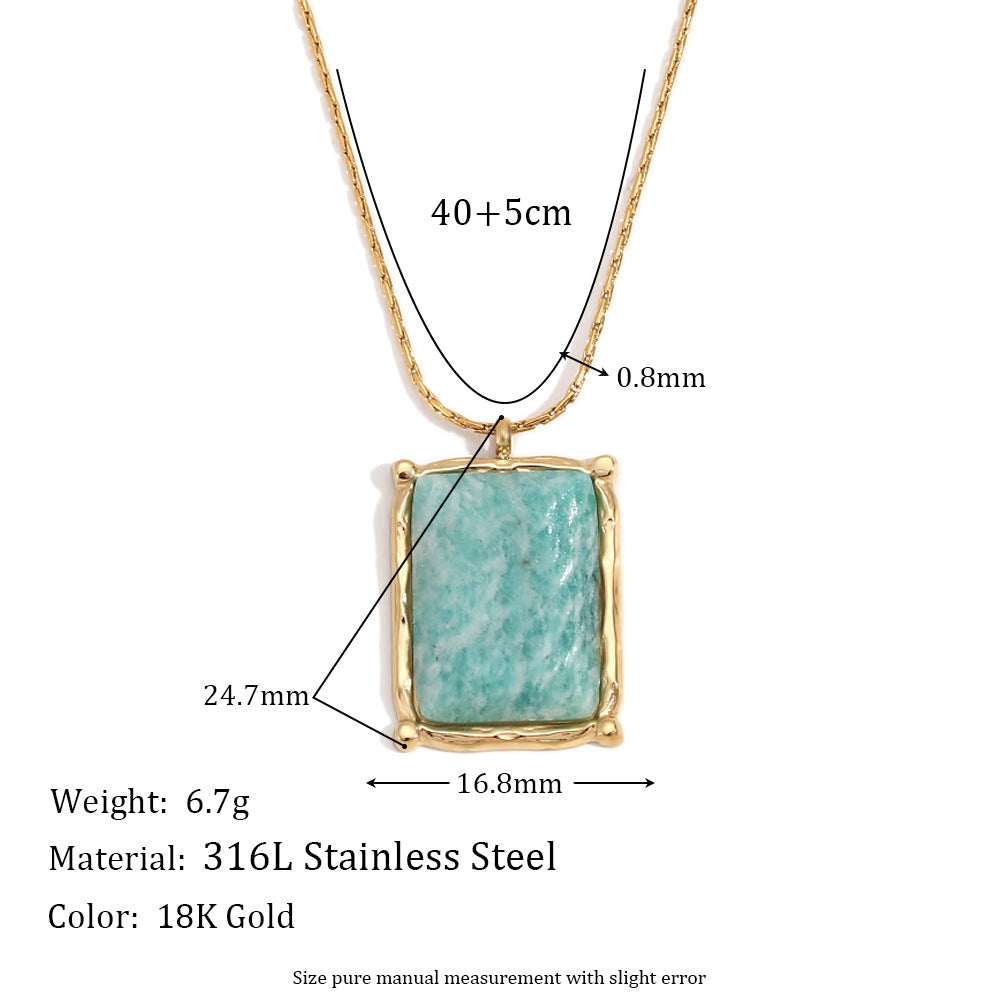 Collana con pendente geometrico rettangolare in pietra naturale, alla moda, da donna, in acciaio inossidabile placcato oro 18 carati
