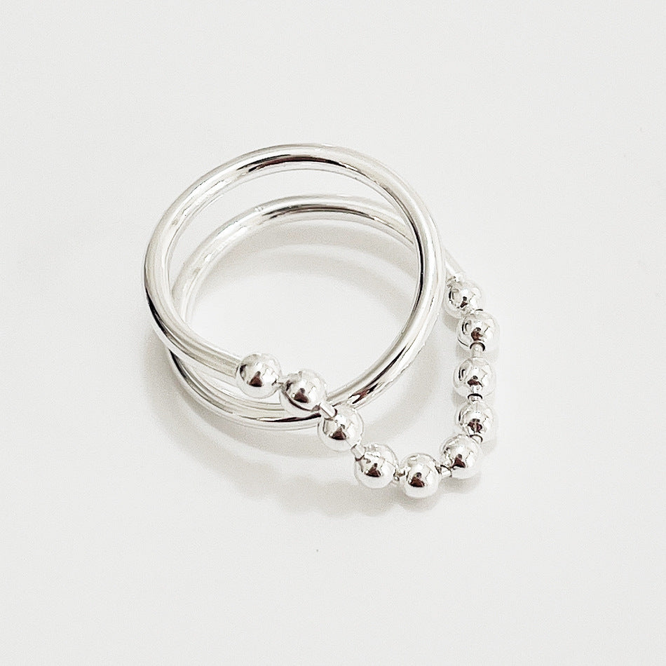925 Sterling Silver Round Beaded Ring for Women