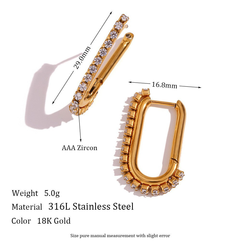 Vintage-Inspired Geometric U-Shaped Titanium Steel Earrings for Women with 18K Gold Plating