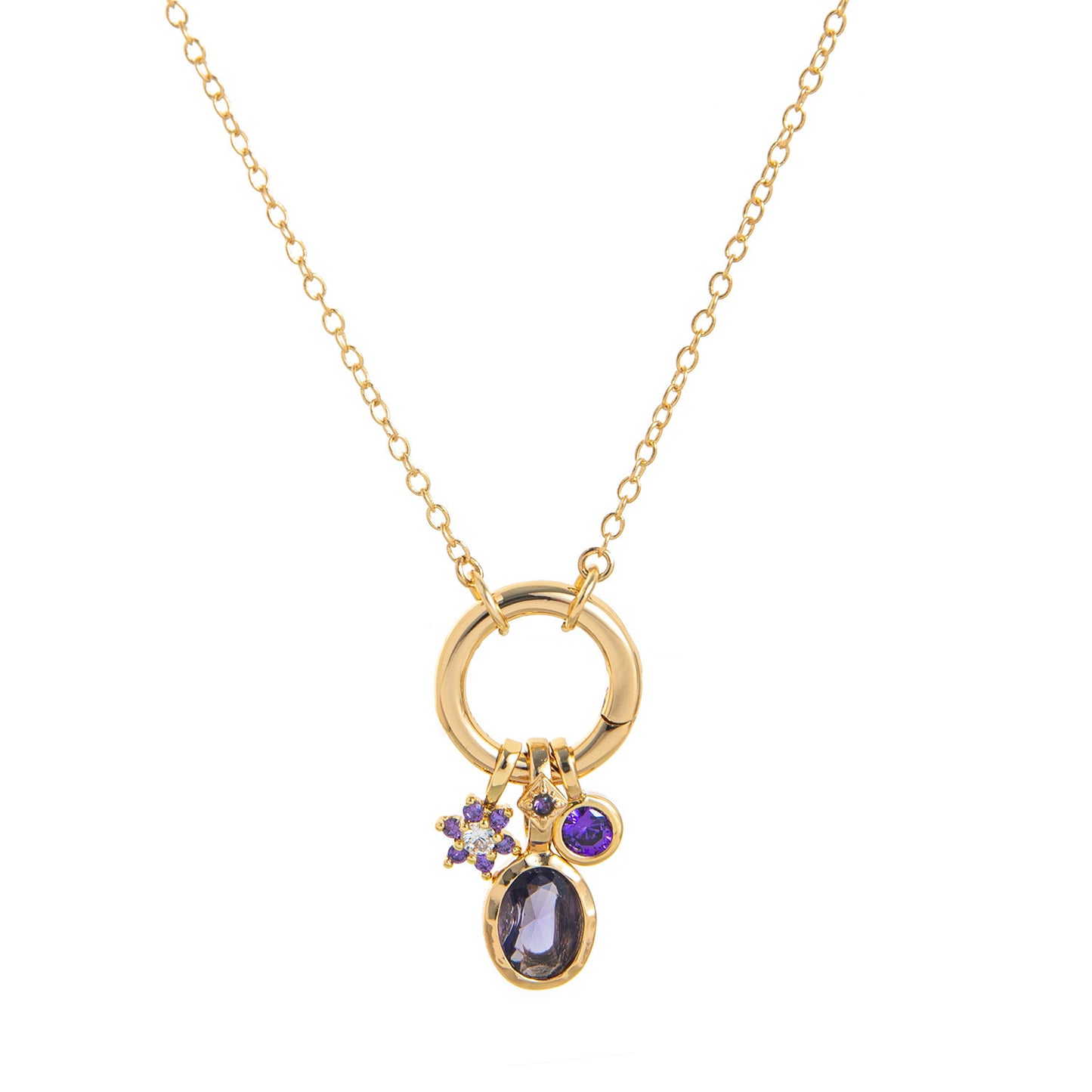 Collana geometrica con pietra portafortuna in ottone placcato oro con ciondolo a barra e zirconia cubica per donna