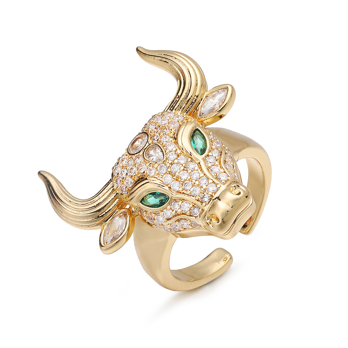 Hip-hop 18K Gold Plated Geometric Brass Ring with Cubic Zirconia for Women