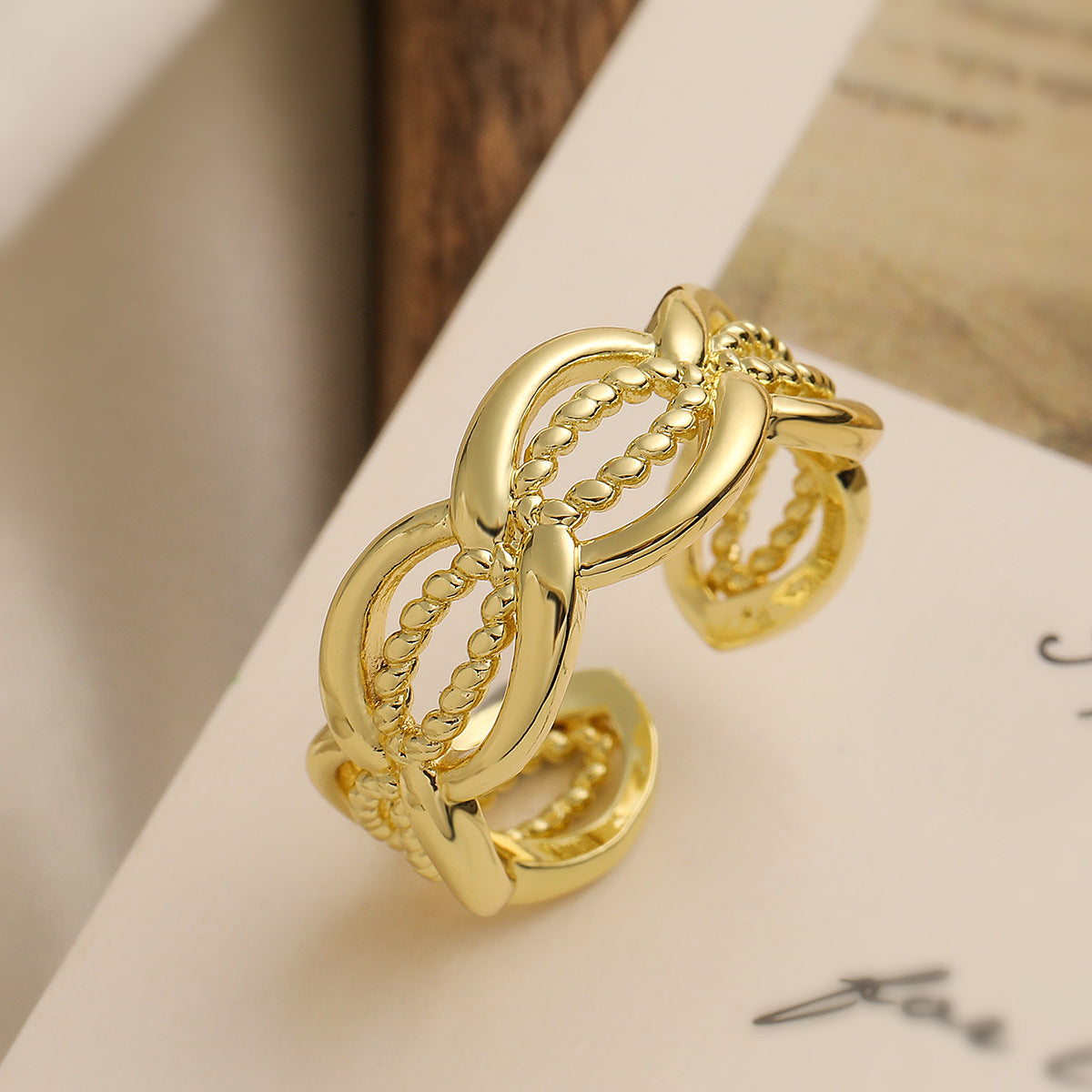 Minimalist Geometric Open Ring for Women in Copper with Real Gold Plating