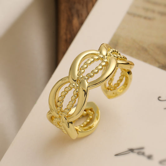 Minimalist Geometric Open Ring for Women in Copper with Real Gold Plating