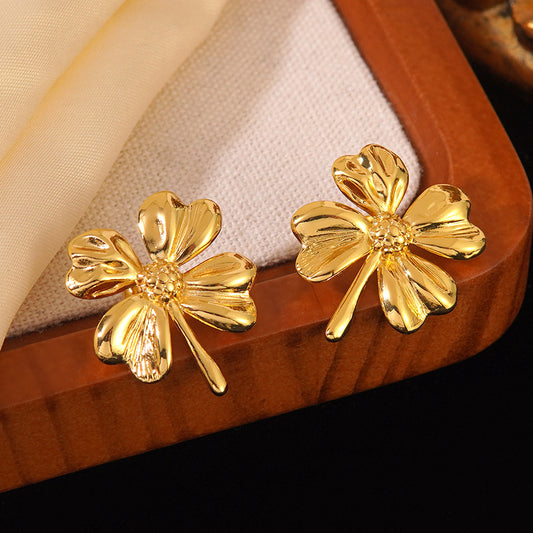 Vintage Gold Floral Stainless Steel Earrings