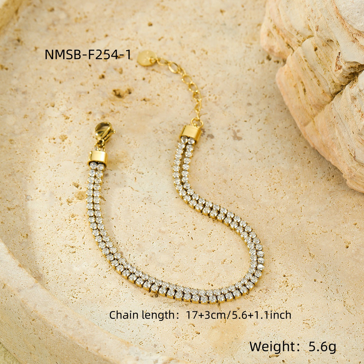 Minimalist Fashion-Forward Stainless Steel Bracelet with Zirconia Inlay and 18K Gold Plating for Women