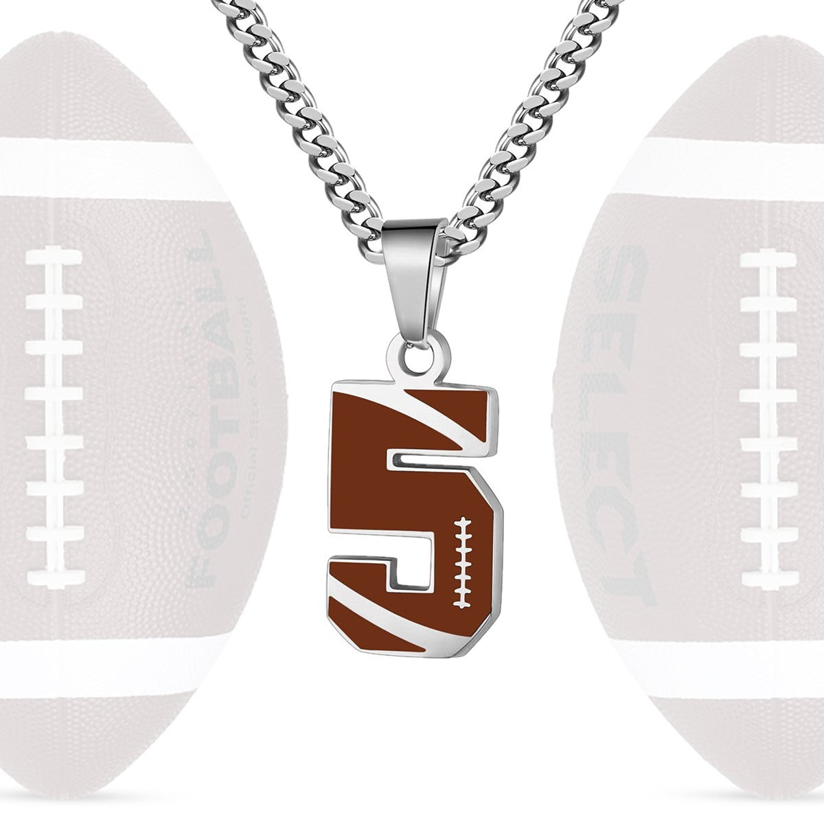 Motivational Football Number Pendant Necklace for Men in Stainless Steel with Polished Finish and Letter/Number Design