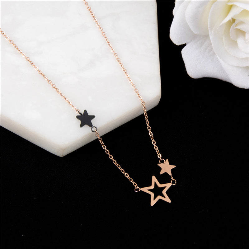 Collana Pendente a Stella a Cinque Punte Minimalista da Donna in Acciaio al Titanio con Placcatura in Oro Rosa 18K