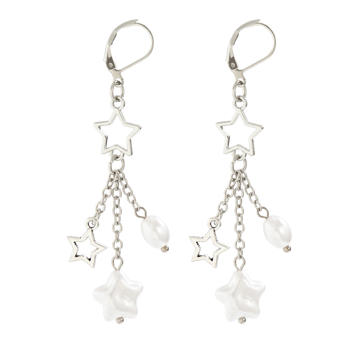 Orecchini Pendenti da Donna a Stella con Perle Finte "Rustic Chic" con Finitura Placcata