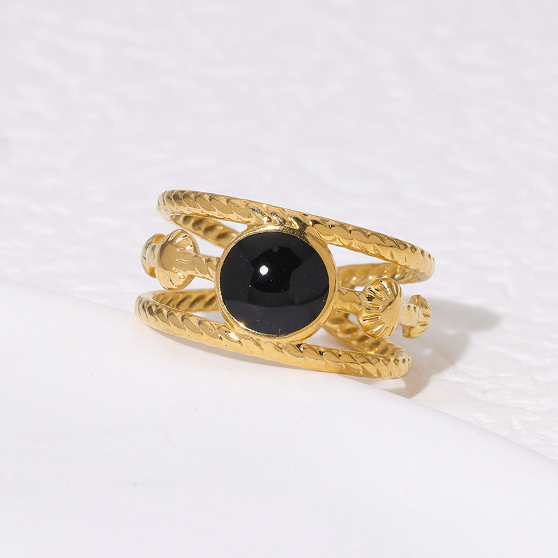Vintage French-Style Titanium Steel Open Ring with Geometric Shape and Enamel Finish 18K Gold Plated Minimalist Women's Fashion Ring