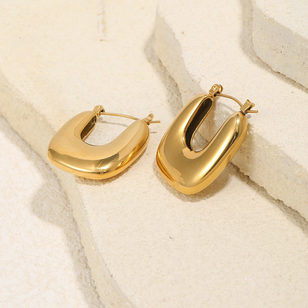 Vintage Elegant 18K Gold Plated Stainless Steel Geometric U-Shaped Hoop Earrings for Women