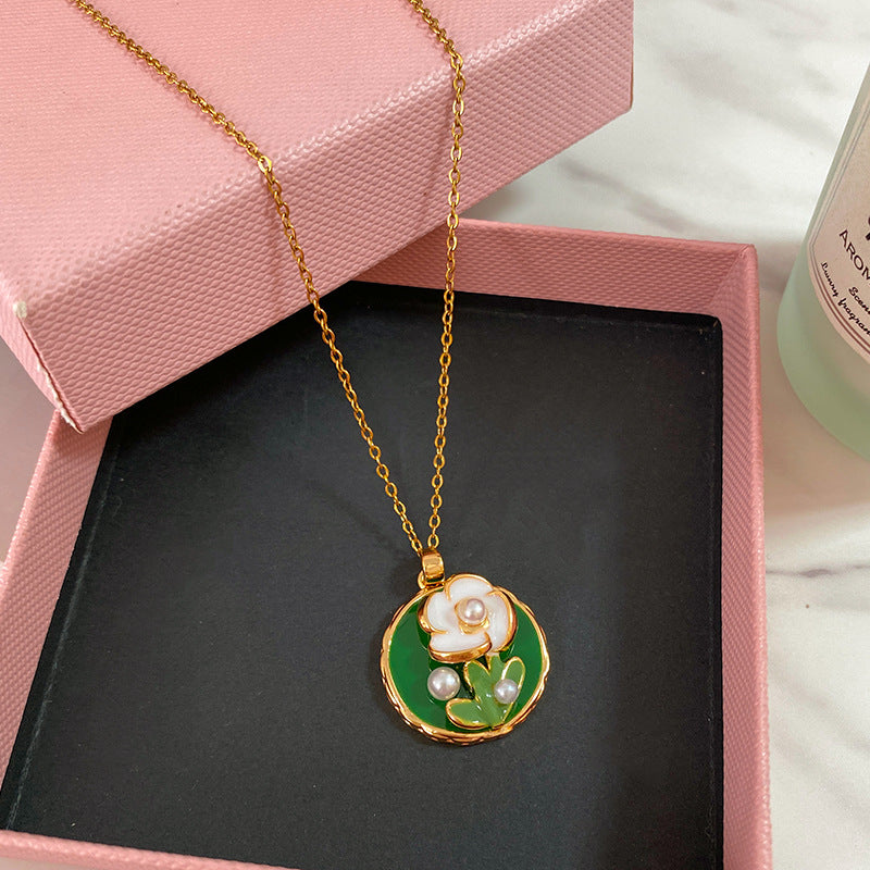 Minimalist Enamel Plated Floral Titanium Steel Necklace
