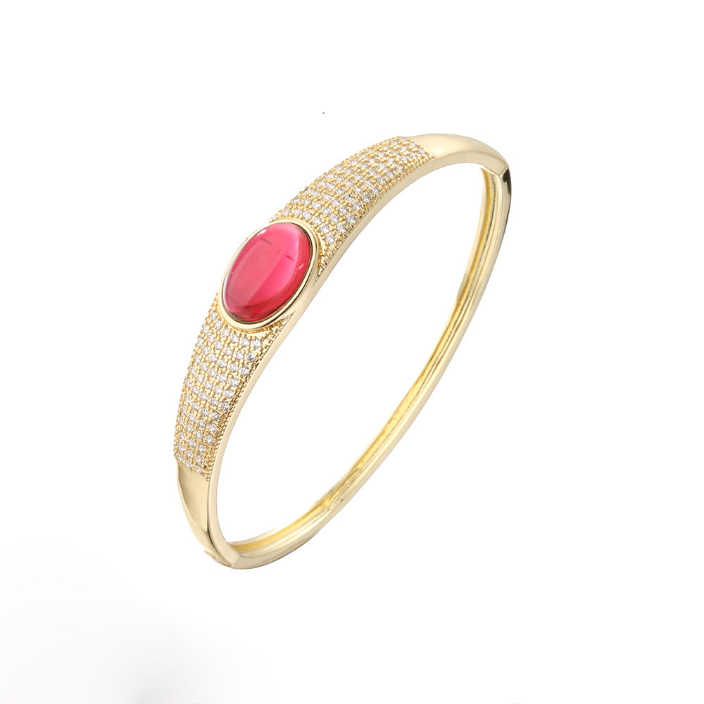 INS-Inspired Vintage-Luxury Adjustable Bracelet for Women Made of Brass with Gold Plating and Micro-Pavé Zirconia