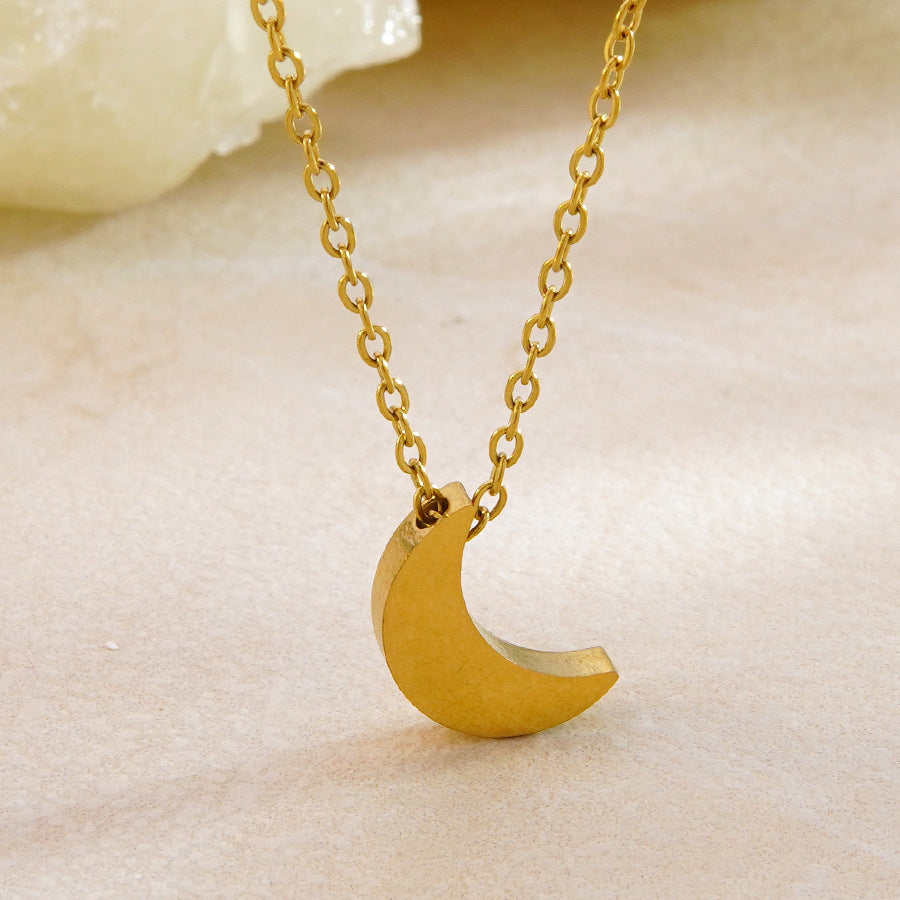 Minimalist Elegant Moon Star Stainless Steel Plated Pendant Necklace and Earring Set for Women