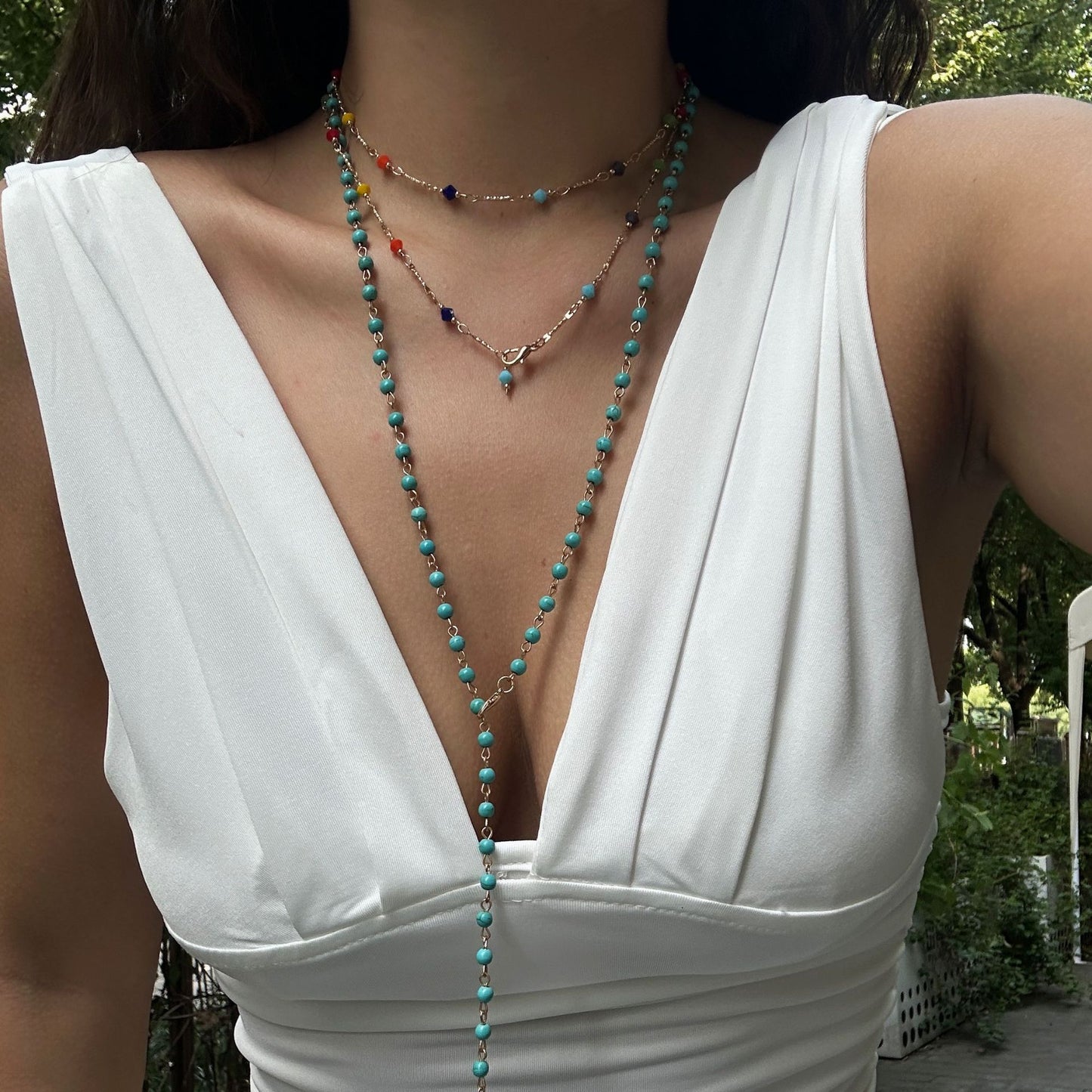 Collana a Y con Ciondolo in Lega e Intarsio di Cristallo Geometrico Minimalista in Ottone per Donne