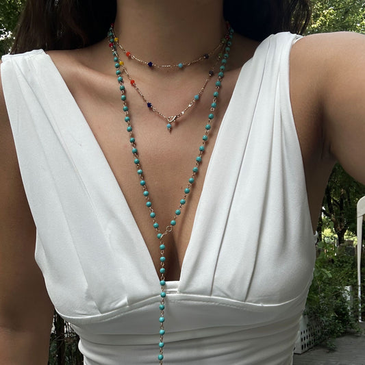Collar tipo cadena en Y de latón con incrustaciones de cristal geométrico minimalista y dije de aleación para mujer