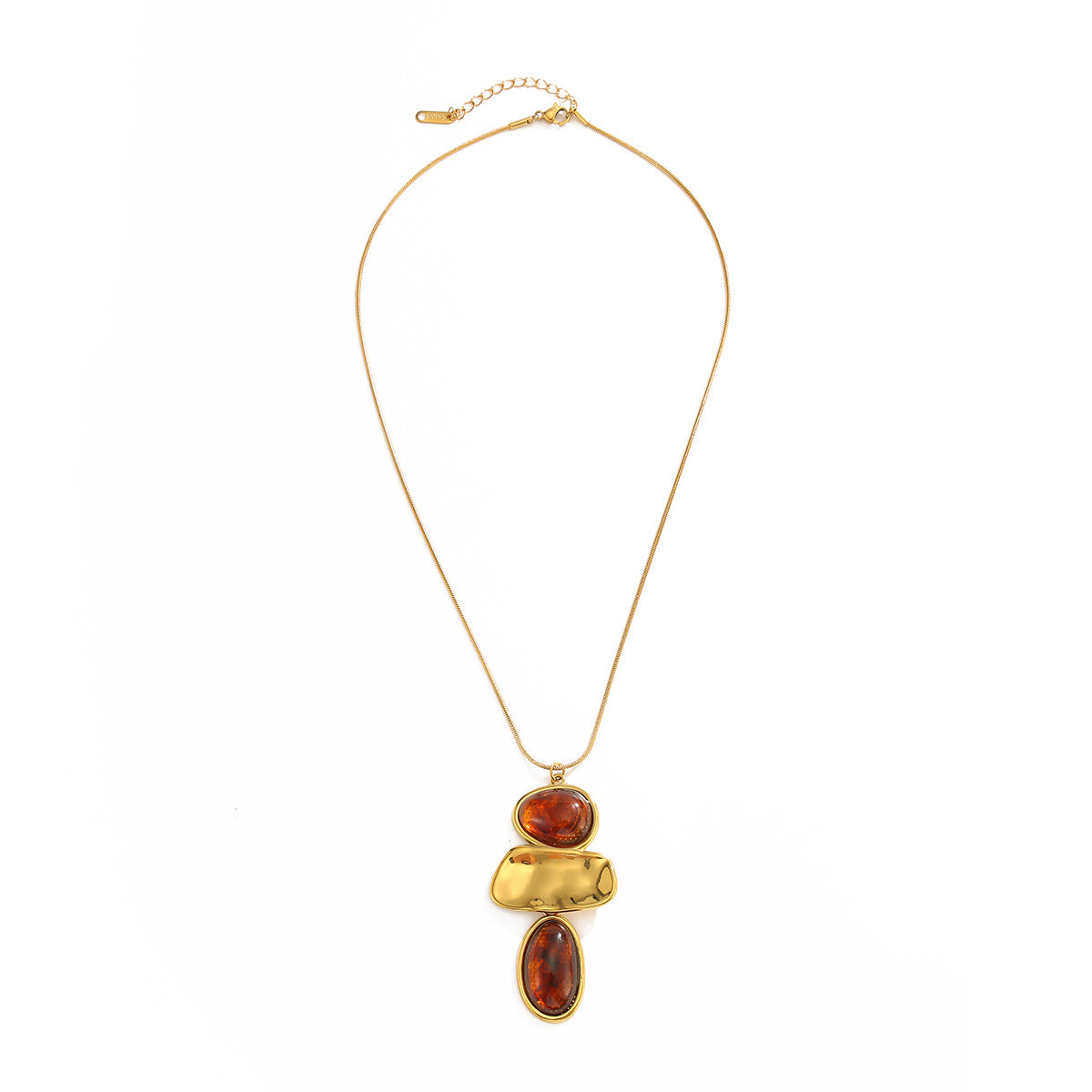 Vintage Oval Geometric Resin Pendant 18K Gold Plated Stainless Steel Necklace for Women