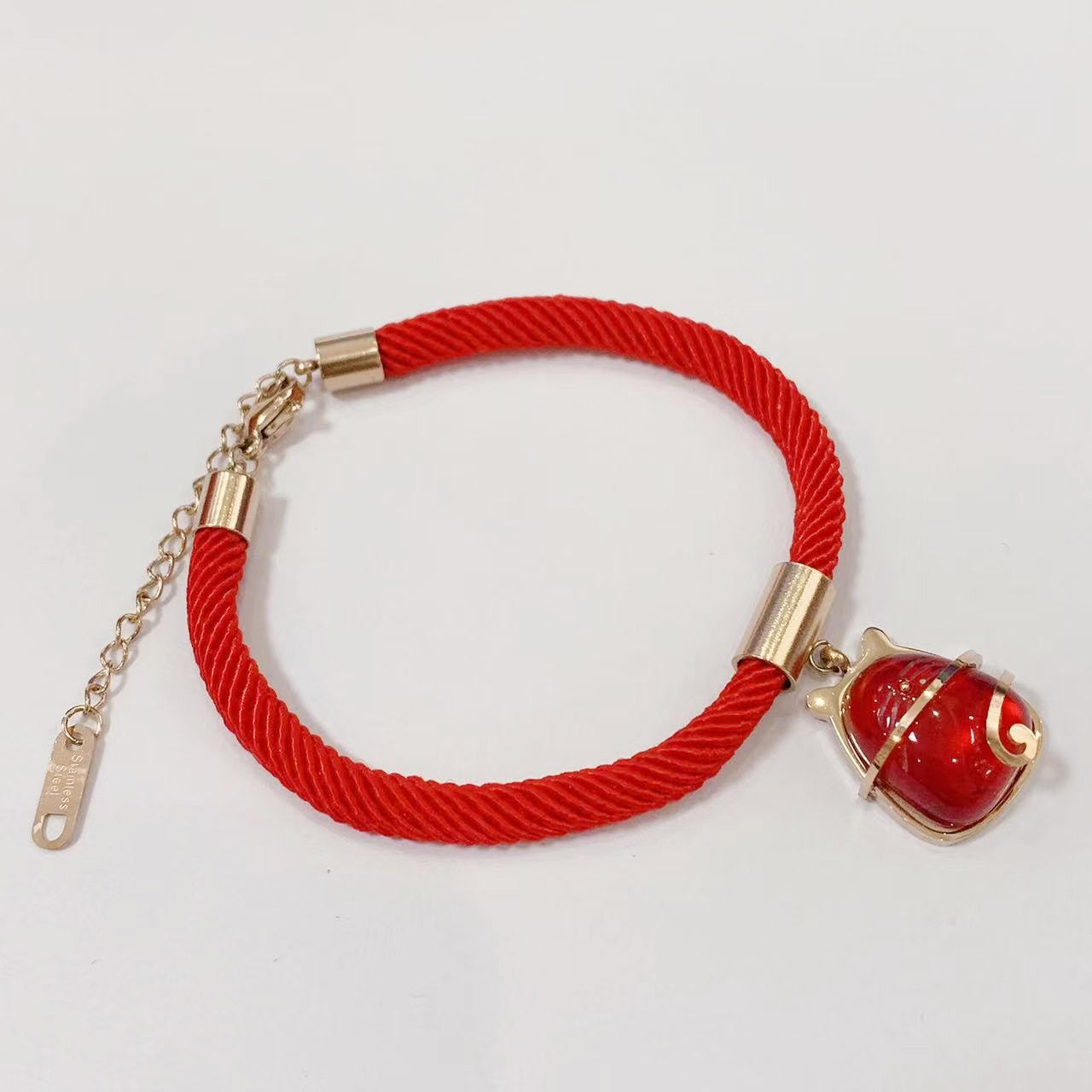 Bracciale Originale in Lega di Ottone Placcato Oro Rosa a Foglia con Cordino Rosso per Donna e Uomo