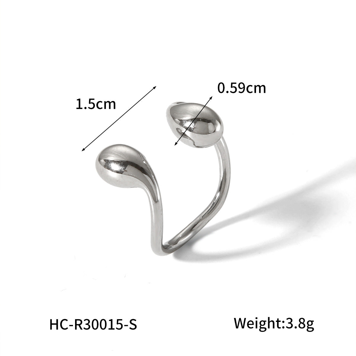 Anello geometrico Ins Style da donna in acciaio inossidabile placcato oro 18 carati con doppia goccia d'acqua