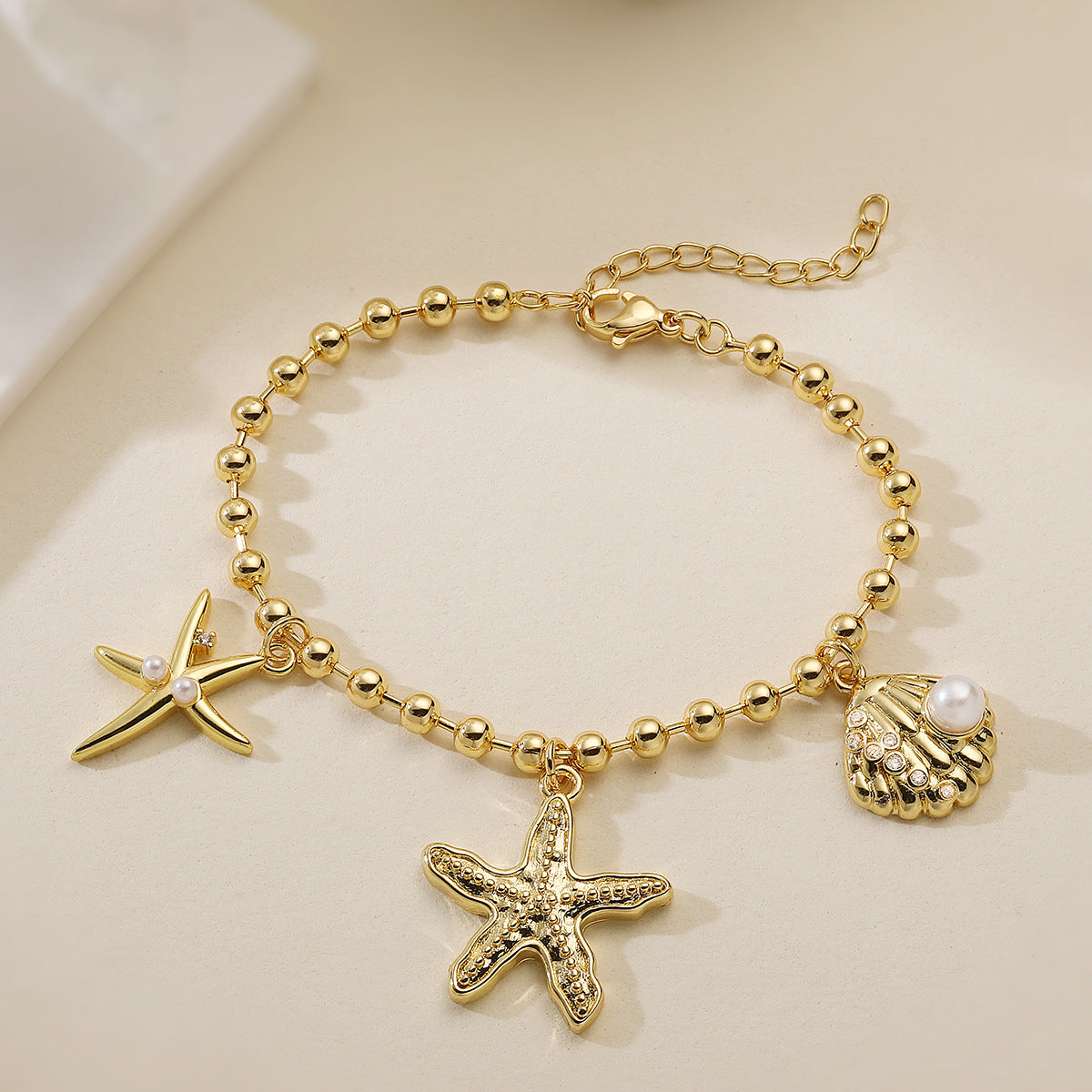 Fashion Geometric Starfish Micro-inlay Brass Bracelet for Women