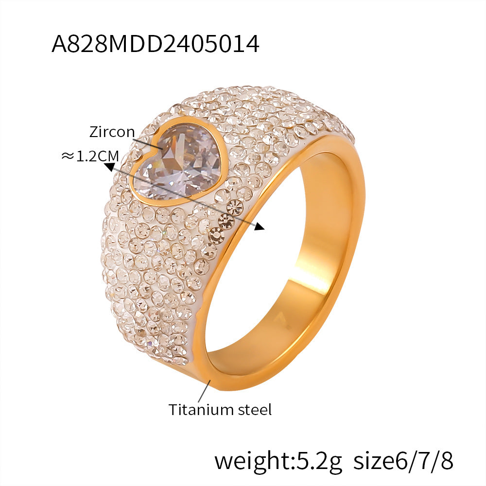 Luxury Geometric Heart Shaped Gold Plated Titanium Steel Ring with Freshwater Pearl and Gemstone Inlay for Women