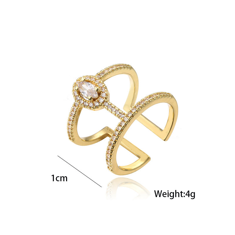 Minimalist Geometric Brass Ring with Micro-Inlaid Cubic Zirconia for Women