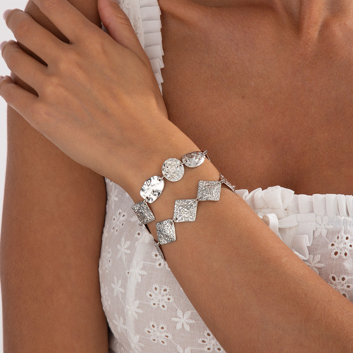 Punk Minimalist Geometric Square Round Plated Iron Bracelet for Women