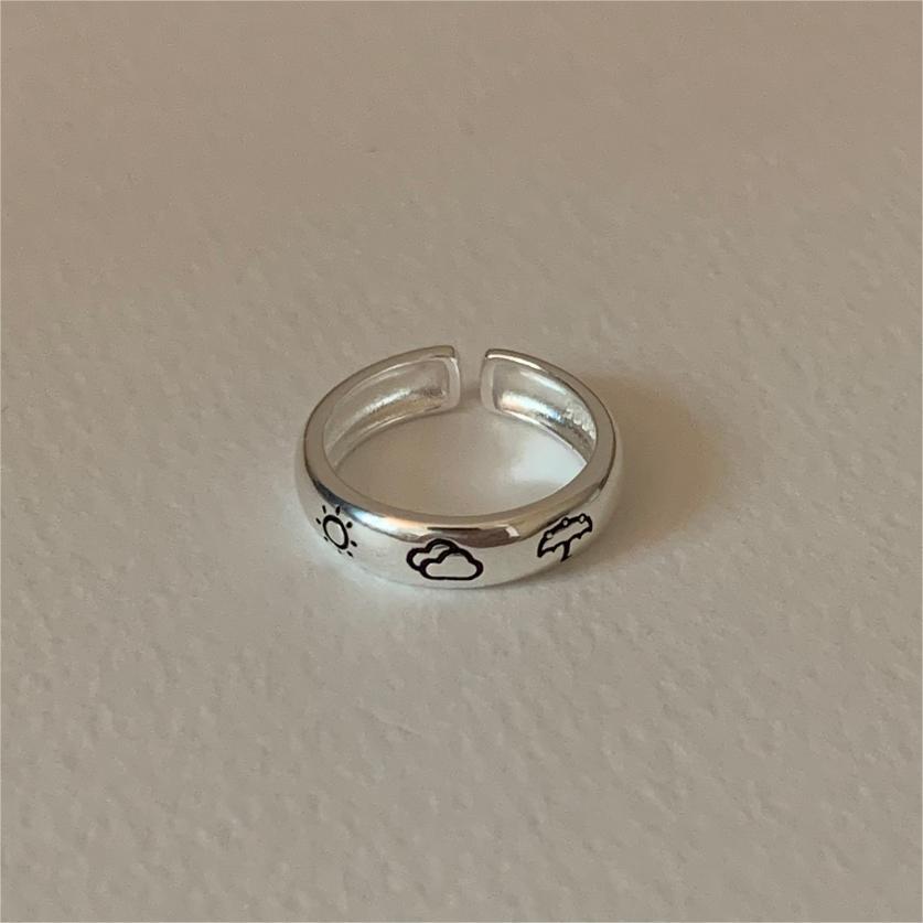 Minimalist Cloud-Shaped 925 Sterling Silver Ring with Geometric Beveled Edges for Women