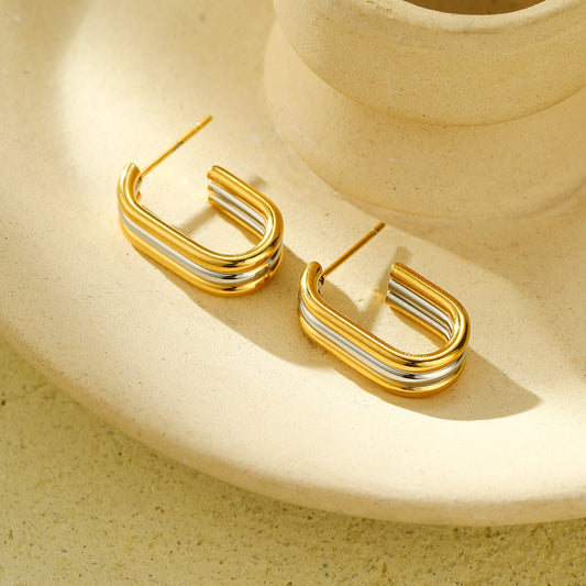 Pendientes minimalistas de acero inoxidable geométricos con acabado chapado para mujer, hipoalergénicos y resistentes a la decoloración