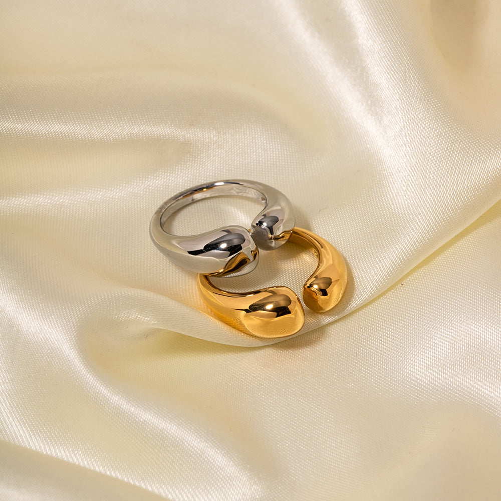 Minimalist Geometric Stainless Steel Adjustable Open Ring for Women with Gold Plating Finish