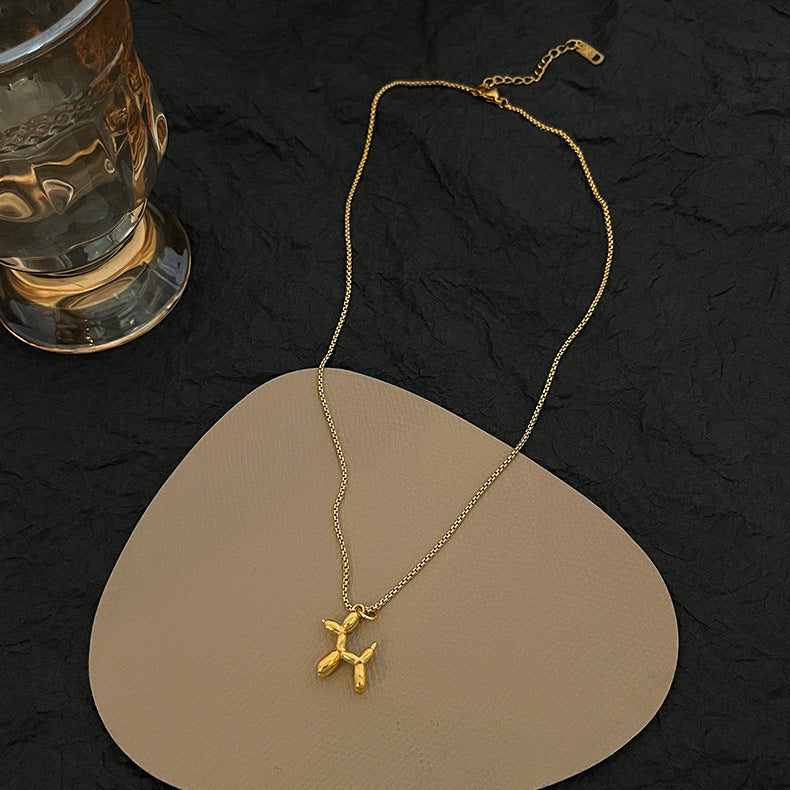 Cute Balloon Dog Pendant Clavicle Necklace for Women Titanium Steel Plated Minimalist Animal-Themed Fashion Jewelry