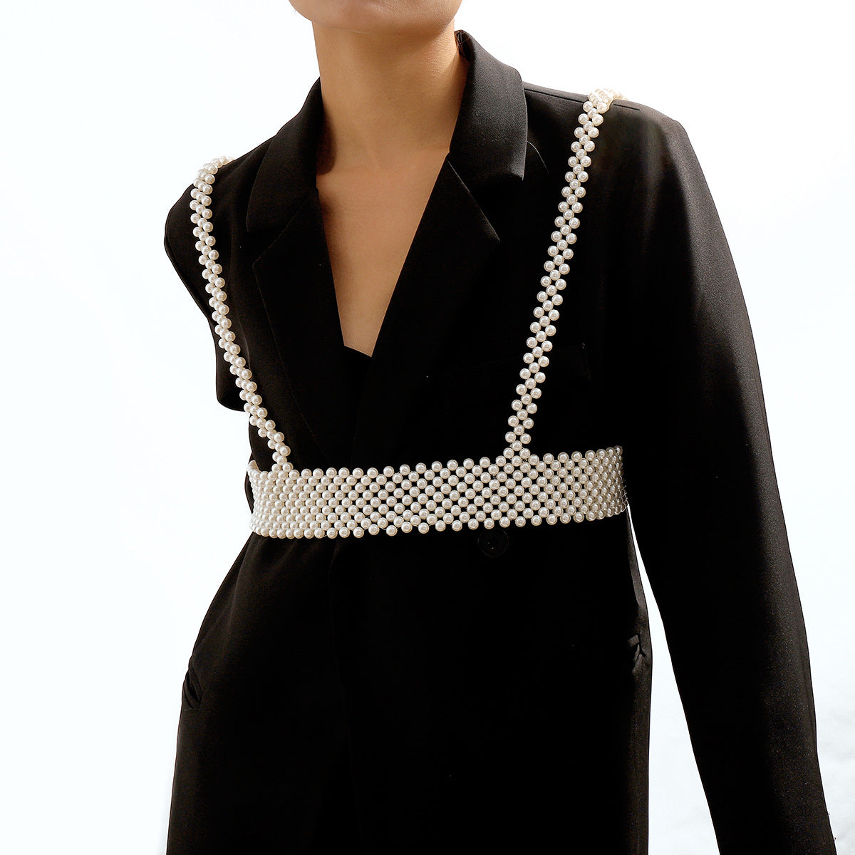Sweet and Edgy Geometric Body Chain for Women with Imitation Pearl Beads Handcrafted Design