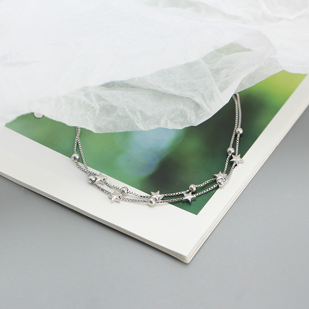 Bracciale da donna con doppio strato di perline a forma di stella minimalista, fresco e dolce, in argento sterling S925