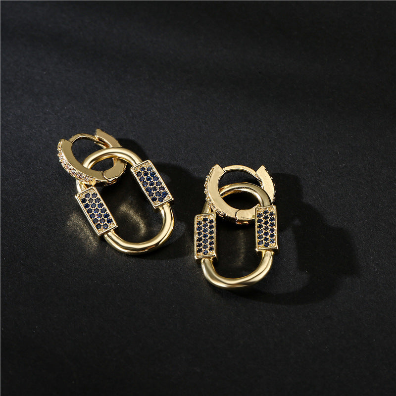 18K Gold Plated Geometric Brass Earrings with Cubic Zirconia for Women