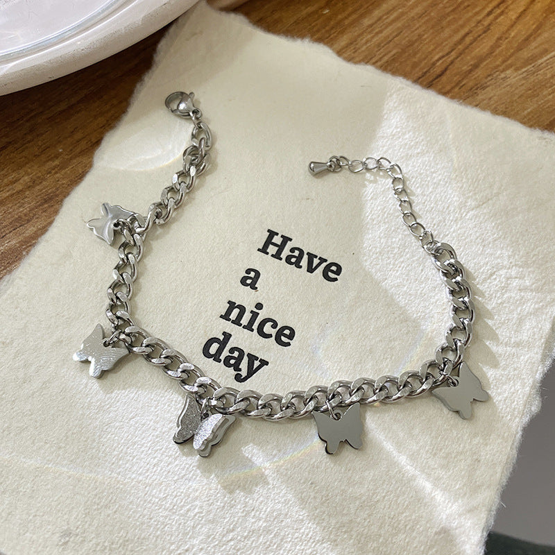 Minimalist Hip-hop Butterfly Titanium Steel Bracelet for Women