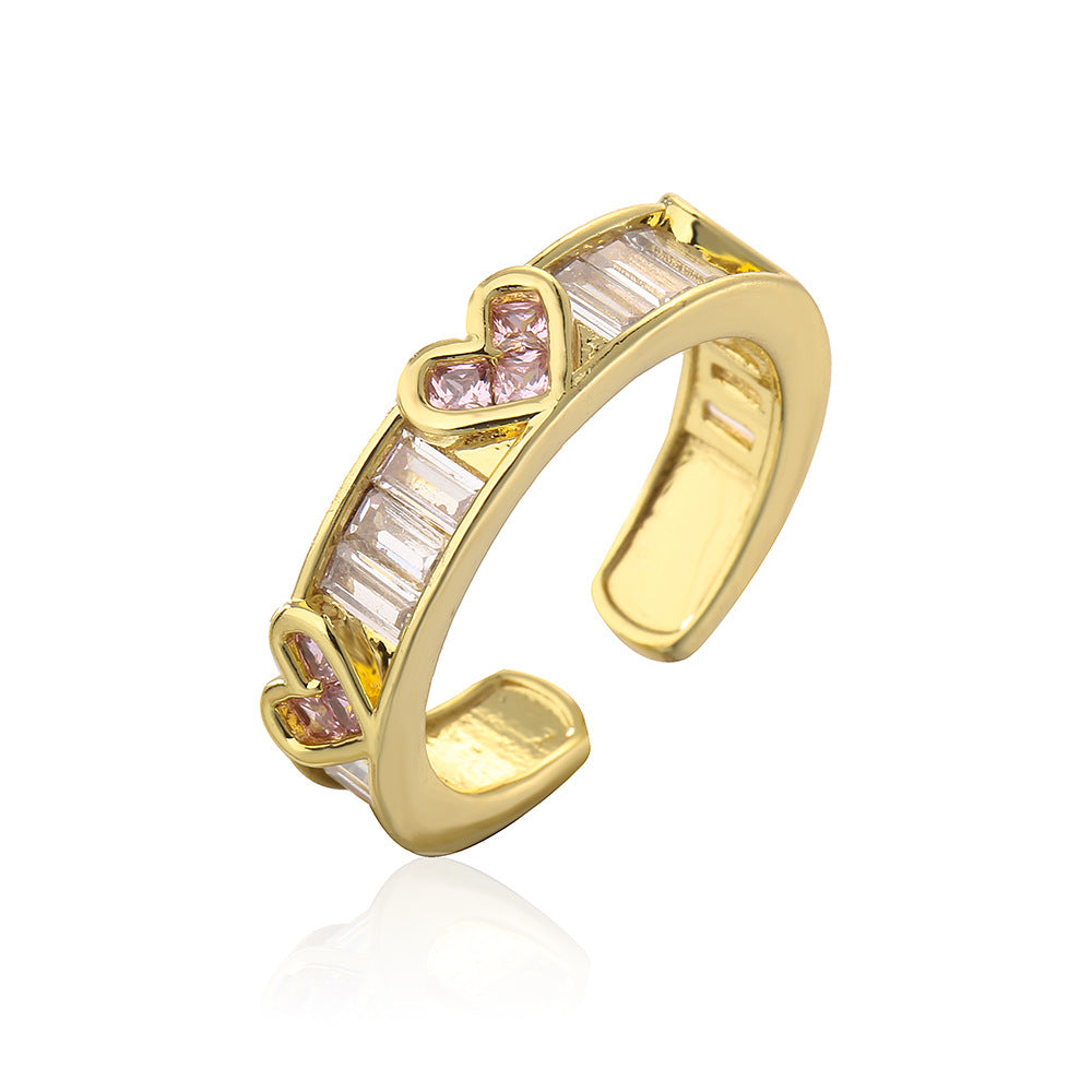 Anello a cuore vuoto geometrico da donna in ottone placcato oro 18K con micro incastonatura a pavé