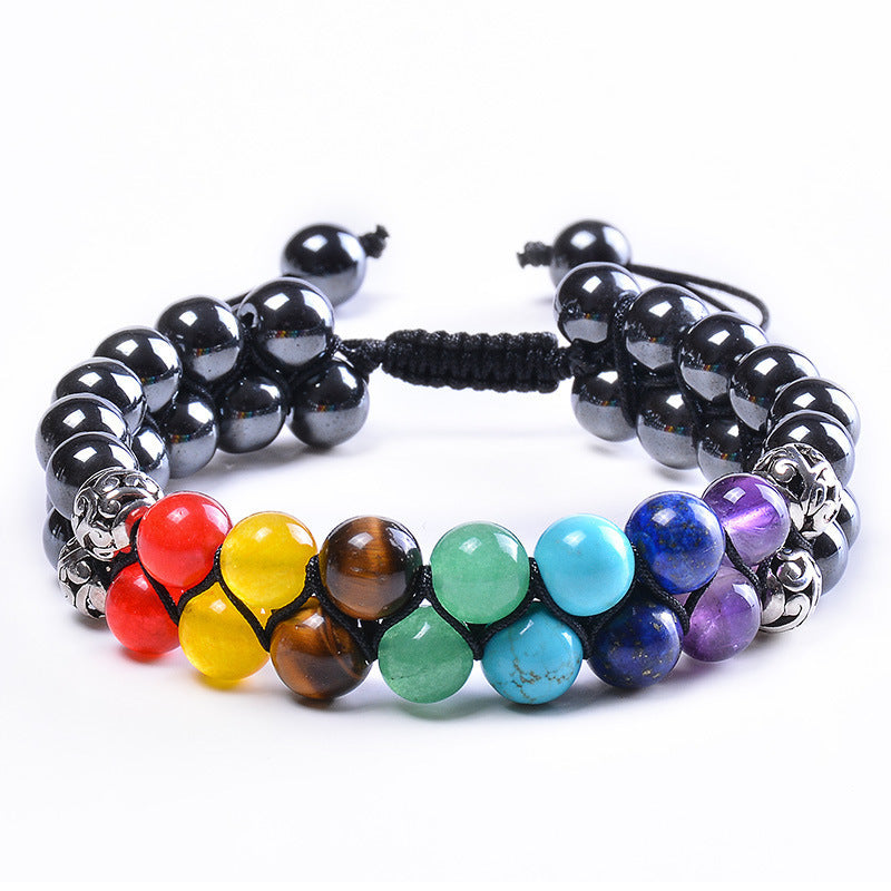 Bohemian 6mm Multicolor Natural Stone Agate Crystal Geometric Round Beaded Bracelet Unisex
