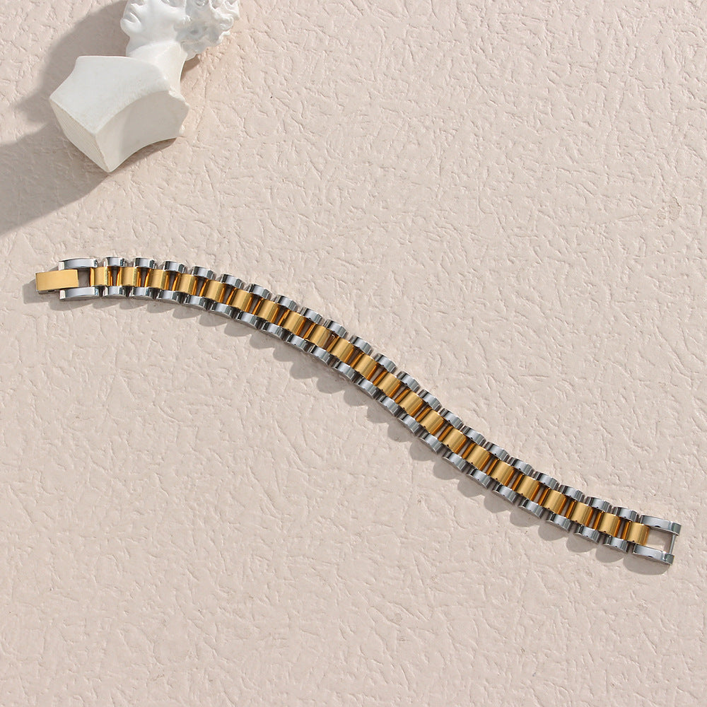 Minimalist Geometric Stainless Steel Plated Bracelet for Women with Dual-Tone Design and Fashionable Casual Style