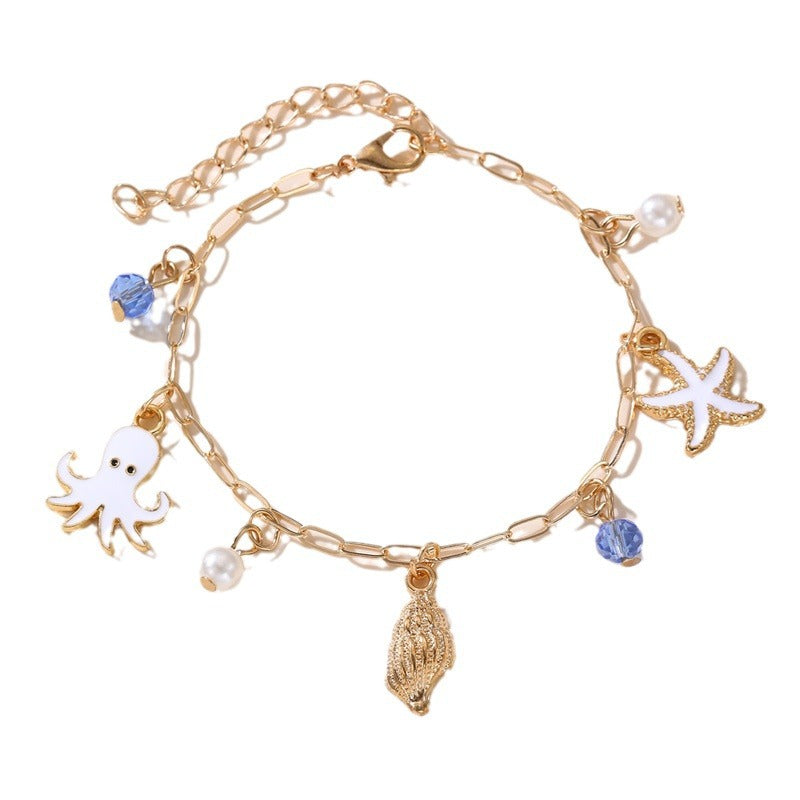 Pulsera Infantil Temática del Océano con Colgante en Forma de Estrella, Fabricada en Resina y Plástico, Diseño Artesanal para Niñas de 6 a 10 Años