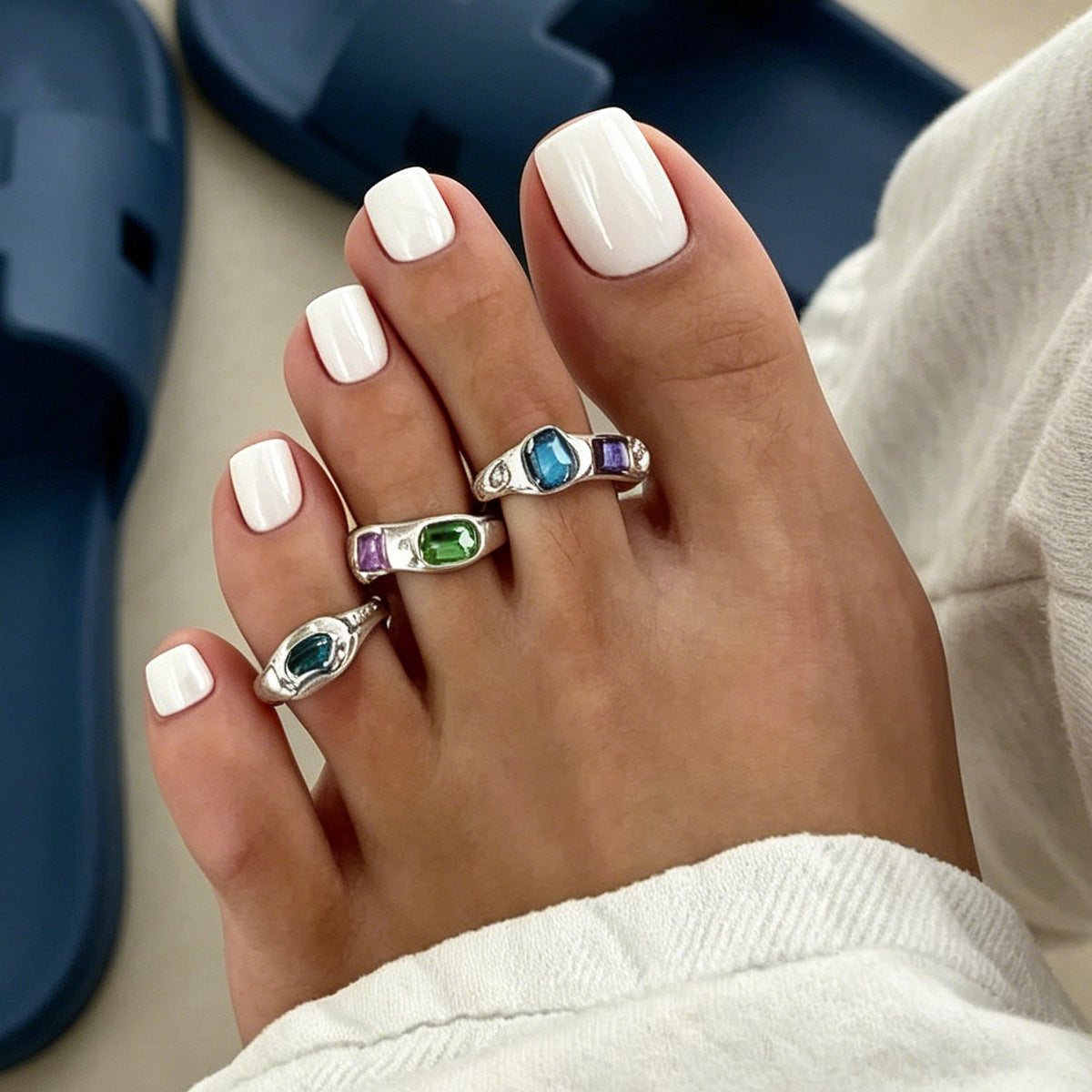 Vintage Geometric Square Gemstone Alloy Open Toe Ring for Women